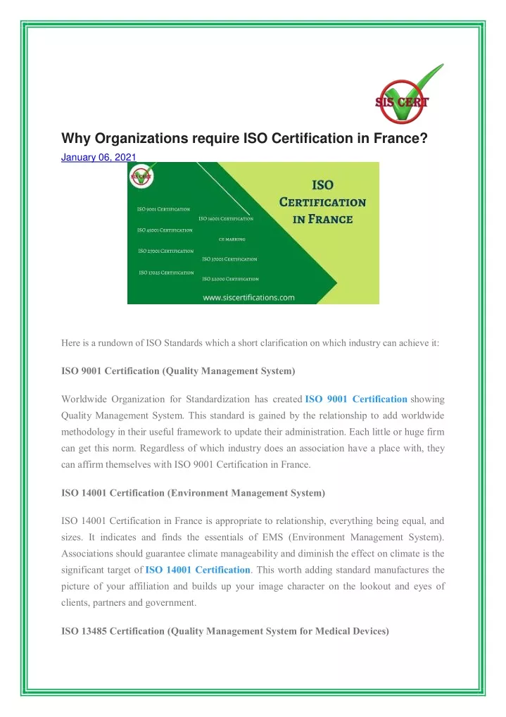 why organizations require iso certification