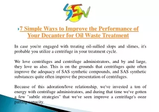 7 Simple Ways to Improve the Performance of Your Decanter for Oil Waste Treatment