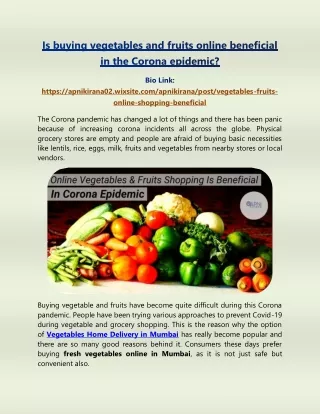 Is Buying Vegetables and Fruits Online Beneficial in Corona Epidemic