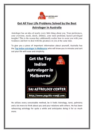 Get All Your Life Problems Solved by the Best Astrologer in Australia