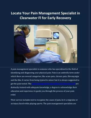 Locate Your Pain Management Specialist in Clearwater Fl for Early Recovery