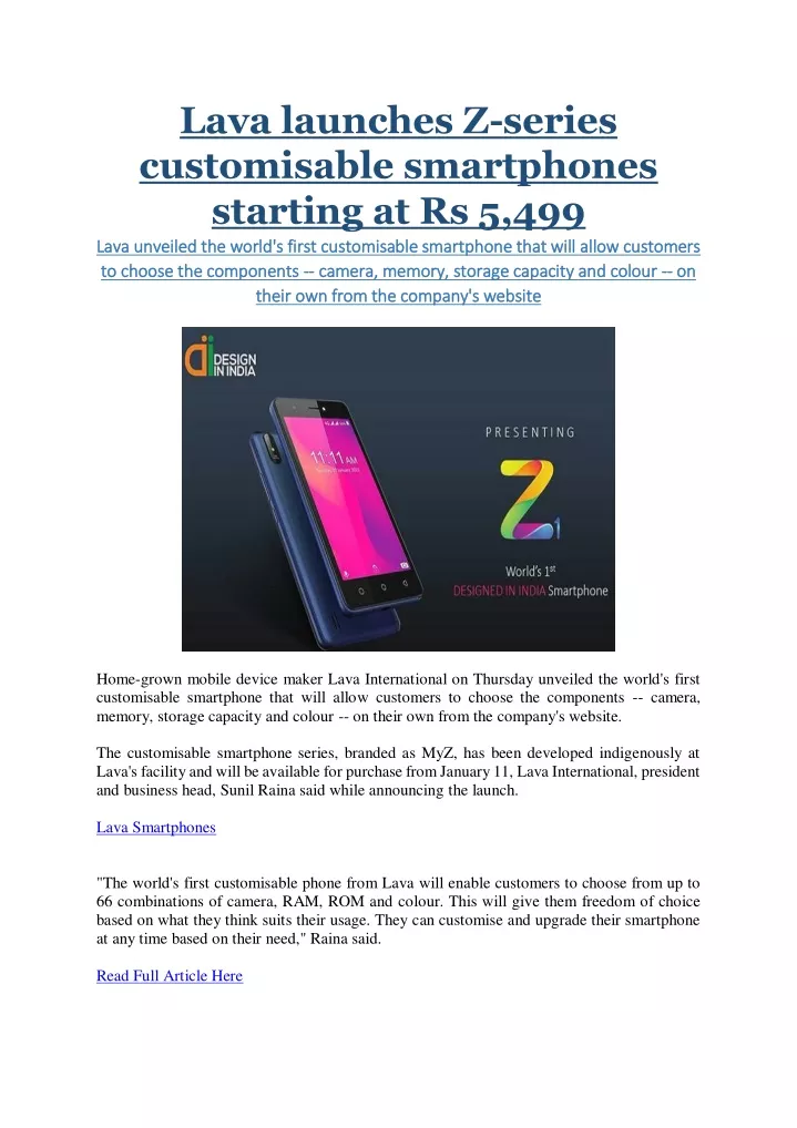 lava launches z series customisable smartphones