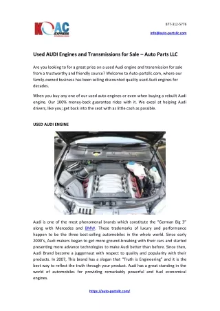 Used AUDI Engines and Transmissions for Sale – Auto Parts LLC