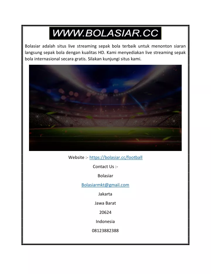 bolasiar adalah situs live streaming sepak bola