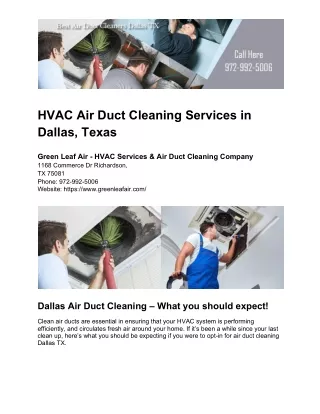 HVAC Air Duct Cleaning Services in Dallas, Texas