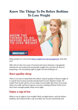 Know The Things To Do Before Bedtime To Lose Weight