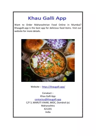 Order Maharashtrian Food Online in Mumbai | Khaugalli.app