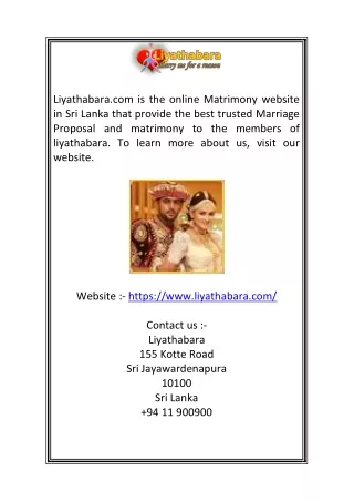 Marriage Proposal Sri Lanka | liyathabara