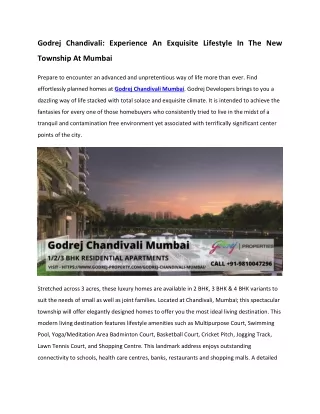 Godrej Chandivali Ultimate Luxurious Apartments In Mumbai
