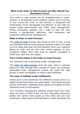 what is the order to cash process and why should