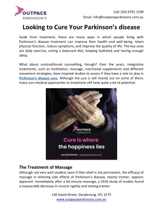Looking to Cure Your Parkinson’s disease