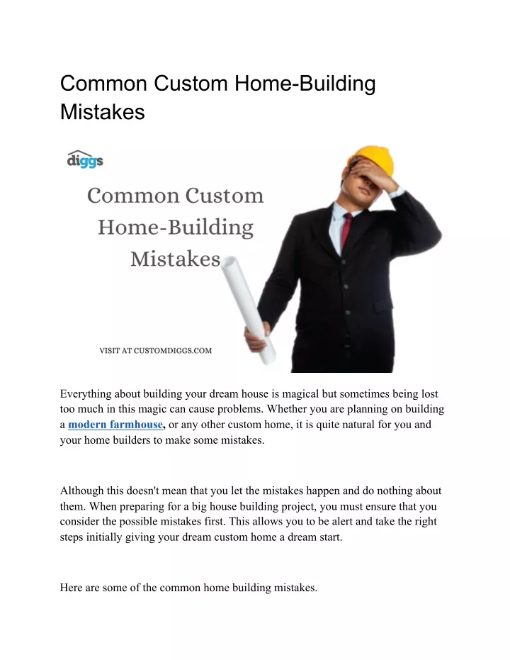 common custom home building mistakes