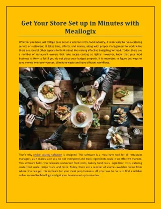 get your store set up in minutes with meallogix