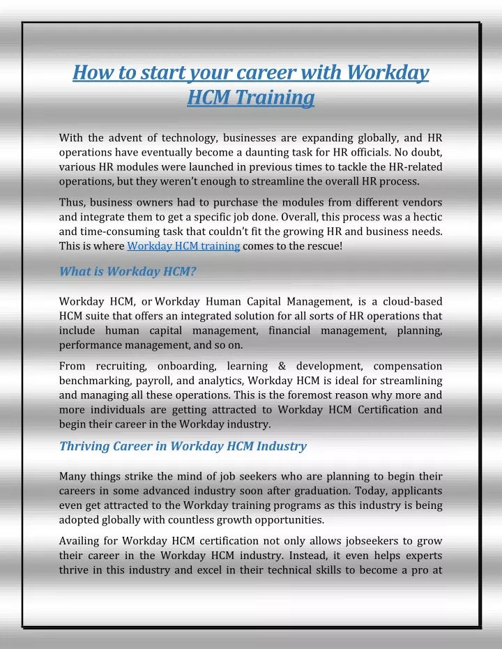 how to start your career with workday hcm training