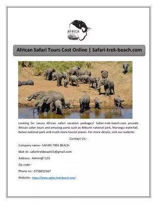 African Safari Tours Cost Online | Safari-trek-beach.com
