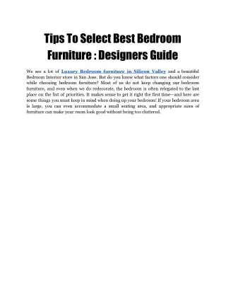 Tips To Select Best Bedroom Furniture _ Designers Guide