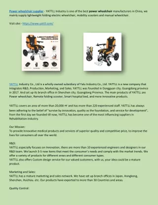 power wheelchair supplier yattll industry