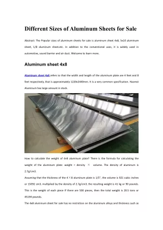 different sizes ofaluminum sheets for sale