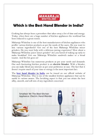 Which is the Best Hand Blender in India?