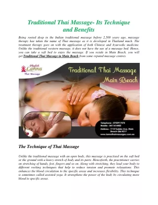 Traditional Thai Massage- Its Technique and Benefits