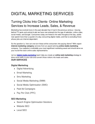 Turning Clicks Into Clients- Online Marketing Services to Increase Leads, Sales, & Revenue