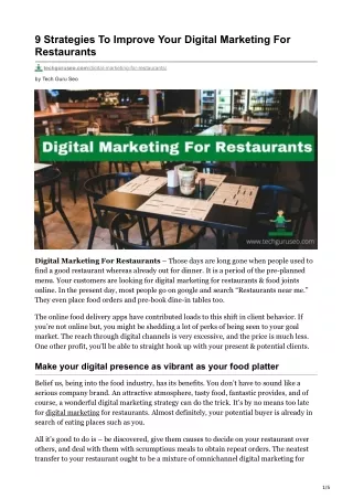 9 Strategies To Improve Your Digital Marketing For Restaurants