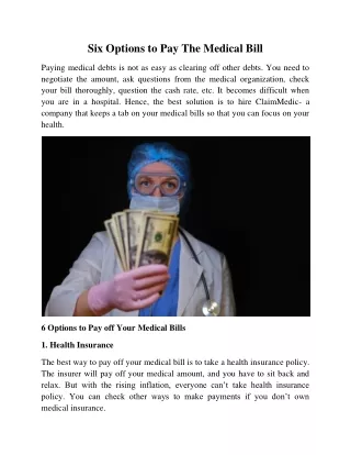 Six Options to Pay The Medical Bill