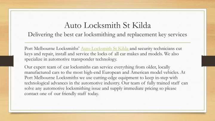 auto locksmith st kilda delivering the best