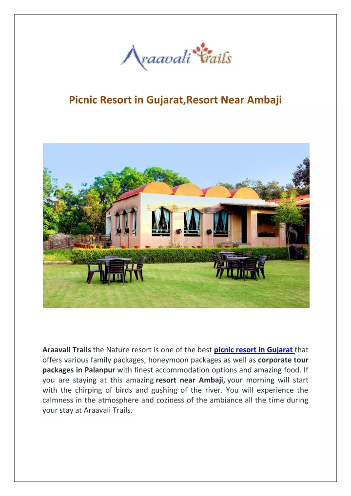 picnic resort in gujarat resort near ambaji