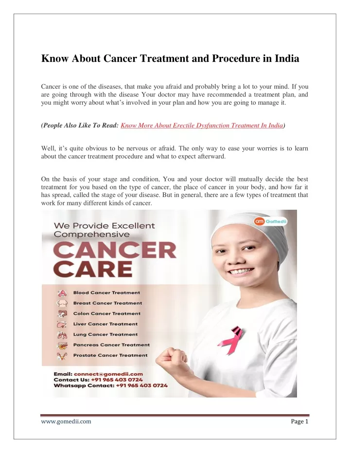 know about cancer treatment and procedure in india