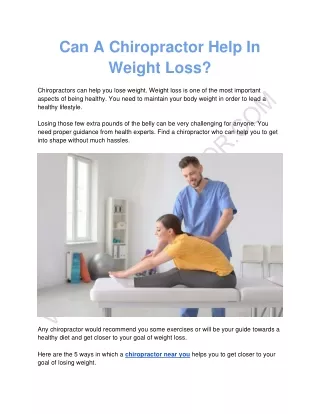 Can A Chiropractor Help In Weight Loss?