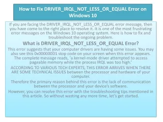 How to Fix DRIVER_IRQL_NOT_LESS_OR_EQUAL Error on Windows 10