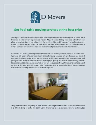 Get Pool table moving services at the best price