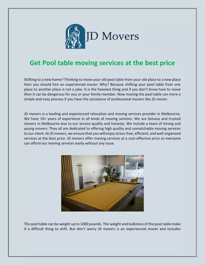 get pool table moving services at the best price