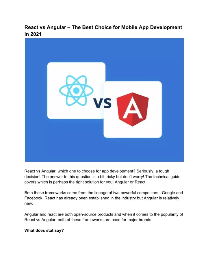 PPT - React Vs Angular – The Best Choice For Mobile App Development In ...