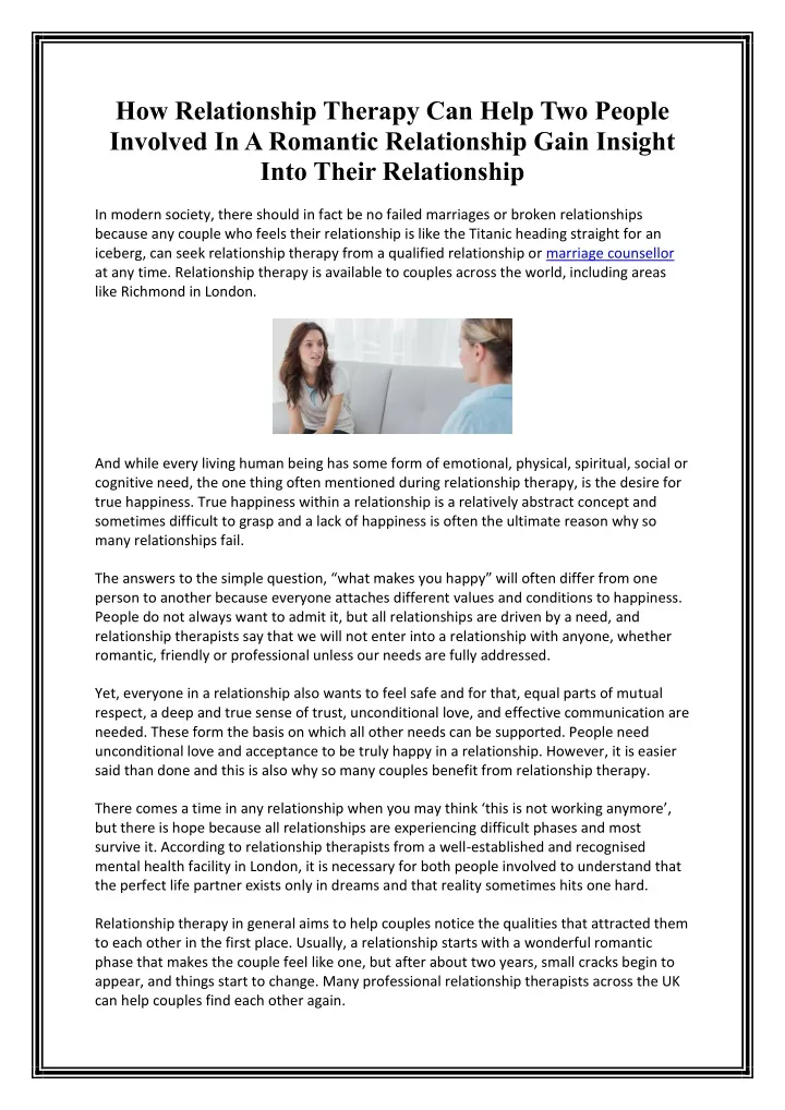 how relationship therapy can help two people