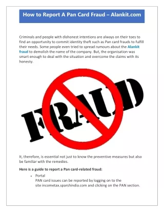 how to report a pan card fraud alankit com