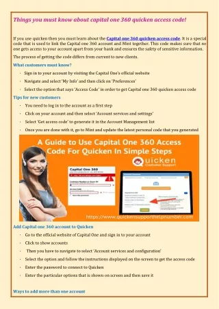 Things you must know about capital one 360 quicken access code!