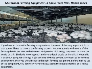 Mushroom Farming Equipment To Know From Remi Hanna Jones