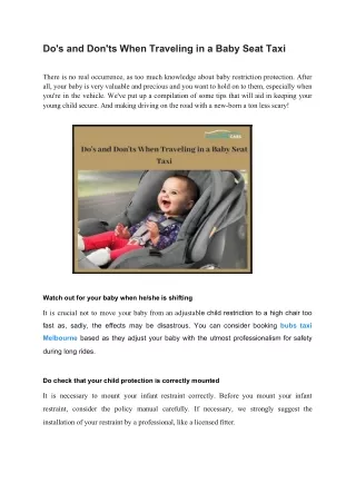 Do's and Don'ts When Traveling in a Baby Seat Taxi