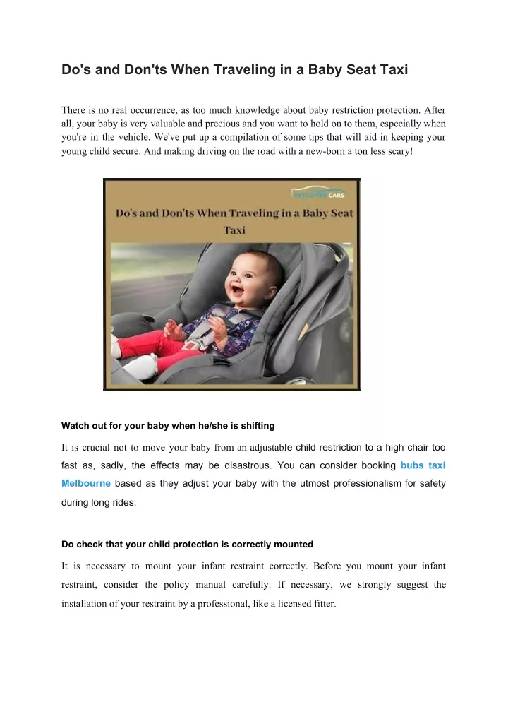 do s and don ts when traveling in a baby seat taxi