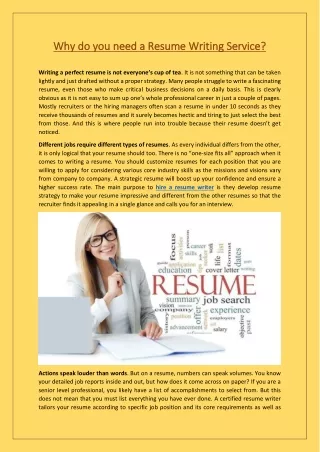 Why do you need a Resume Writing Service?