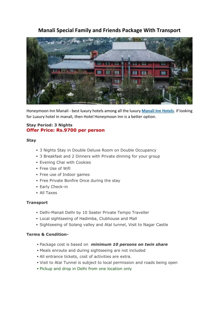 manali special family and friends package with