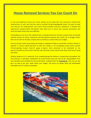 house removal services you can count on