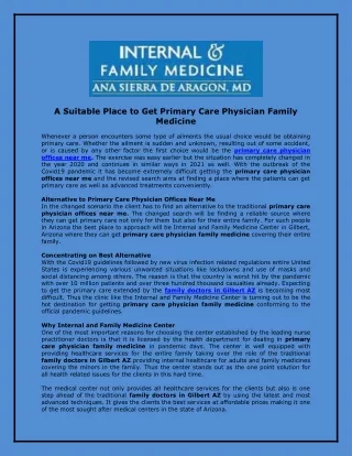 A Suitable Place to Get Primary Care Physician Family Medicine