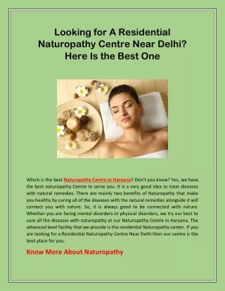 Looking for A Residential Naturopathy Centre Near Delhi