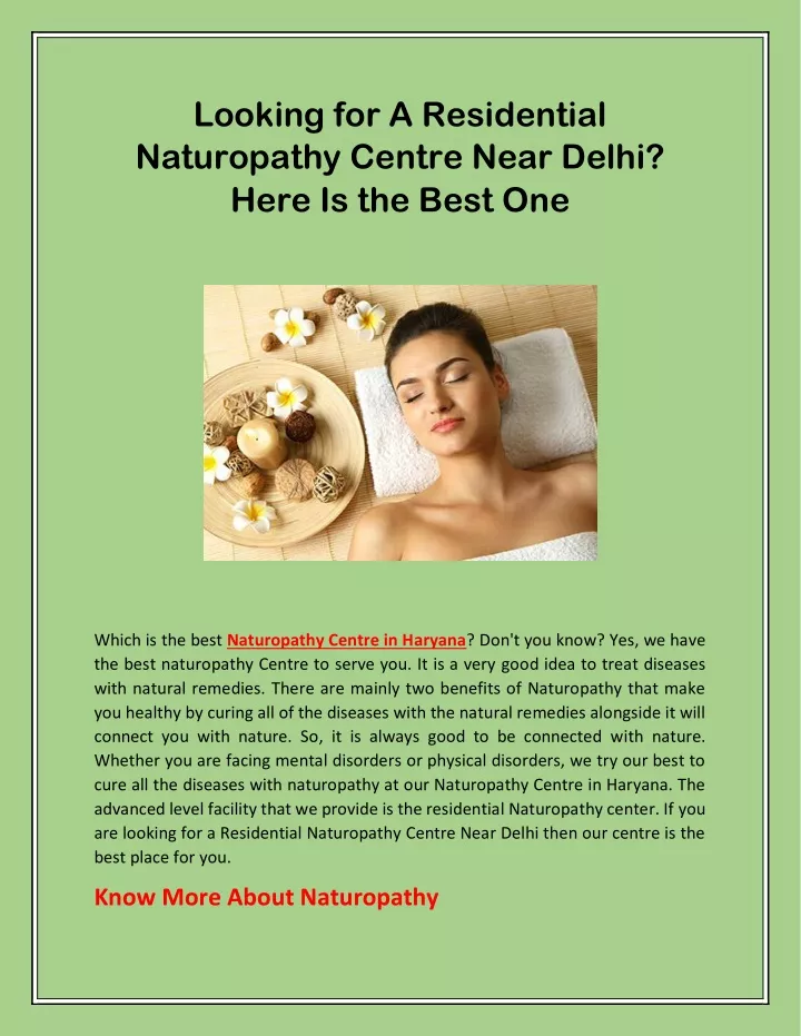 looking for a residential naturopathy centre near