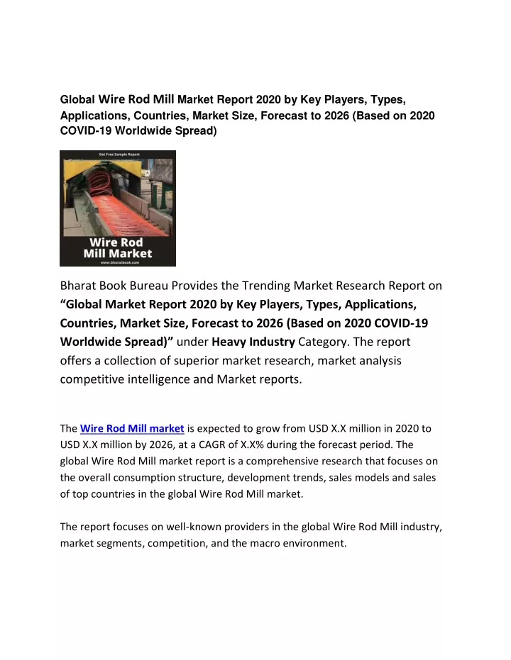 global wire rod mill market report 2020