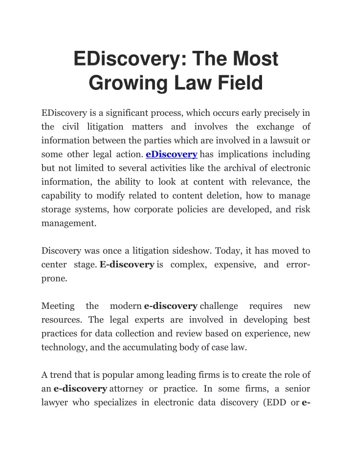ediscovery the most growing law field
