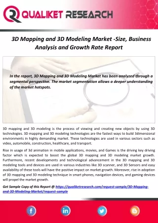 3D Mapping and 3D Modeling Market Application, marketing strategy, Future Trend and Regional Analysis Report